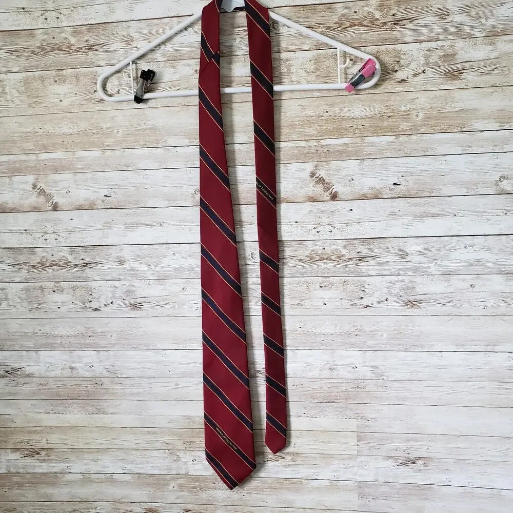 Vintage VFW Dark Red Blue & Gold London 400 Tie Veterans Of Foreign Wars Necktie